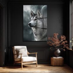 Gizemli Husky Bakışı Cam Tablo - Kurt Sanatı Duvar Dekoru Gizemli Husky Bakışı Cam Tablo - Kurt Sanatı