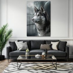 Gizemli Husky Bakışı Cam Tablo - Kurt Sanatı Duvar Dekoru Gizemli Husky Bakışı Cam Tablo - Kurt Sanatı