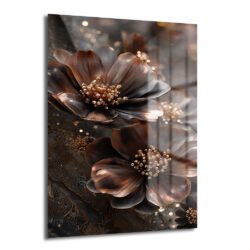 Lüks Bronz Çiçekler Cam Tablo | Modern Sanat Duvar Dekorasyonu - Glazella