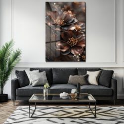 Lüks Bronz Çiçekler Cam Tablo | Modern Sanat Duvar Dekorasyonu Duvar Dekoru Lüks Bronz Çiçekler Cam Tablo | Modern Sanat Duvar Dekorasyonu