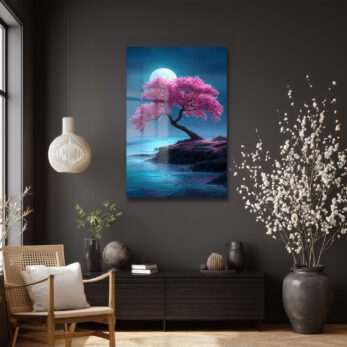 Dolunayda Pembe Sakura Ağacı Cam Tablo - Japon Baharı Esintisi - Glazella Dolunayda Pembe Sakura Ağacı Cam Tablo - Japon Baharı Esintisi - Glazella