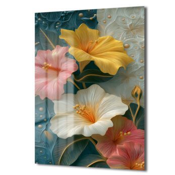 Canlı Hibiskus Çiçekleri Cam Tablo - Modern Sanat Duvar Dekoru - Glazella Canlı Hibiskus Çiçekleri Cam Tablo - Modern Sanat Duvar Dekoru - Glazella