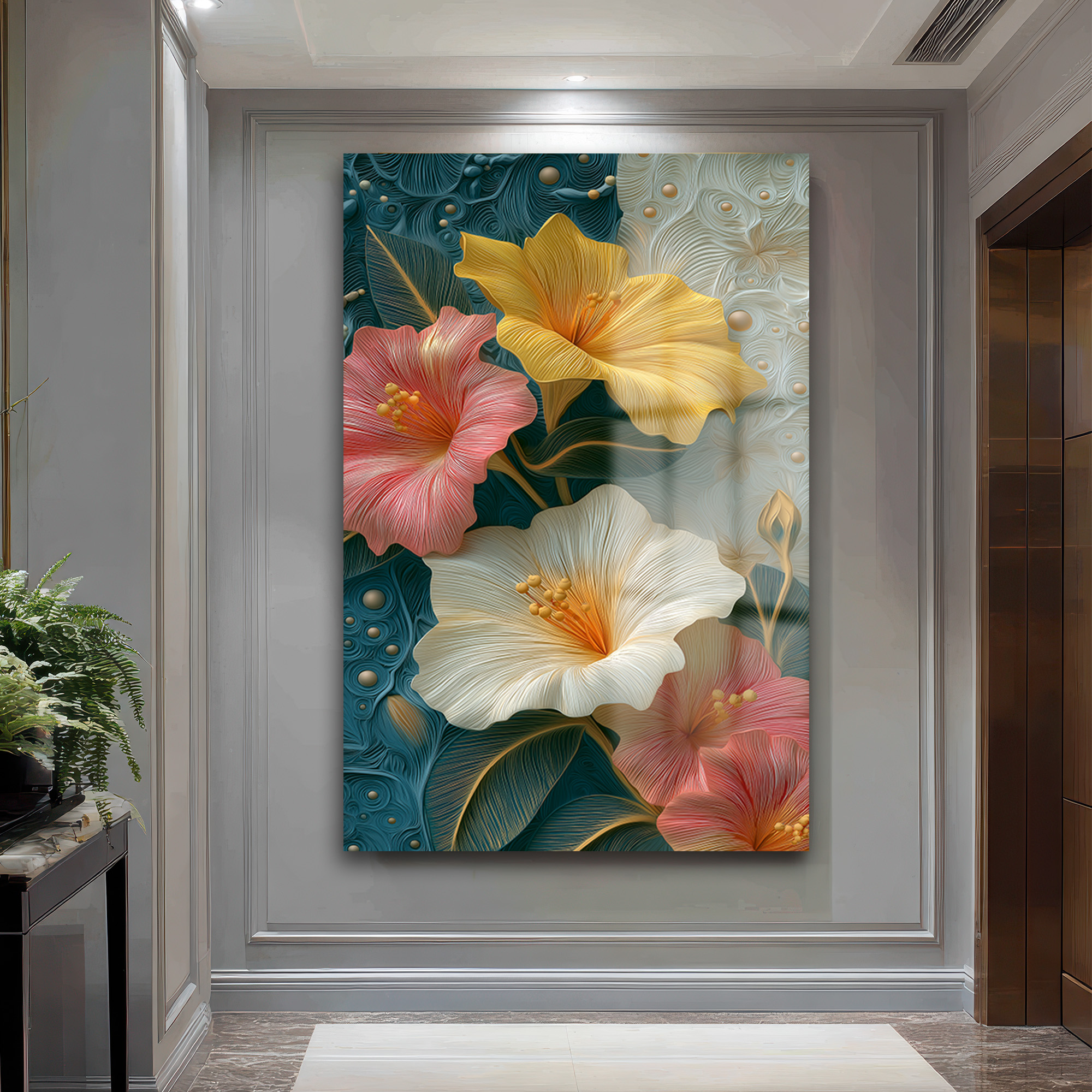 Canlı Hibiskus Çiçekleri Cam Tablo - Modern Sanat Duvar Dekoru Duvar Dekoru Canlı Hibiskus Çiçekleri Cam Tablo - Modern Sanat Duvar Dekoru