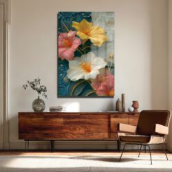 Canlı Hibiskus Çiçekleri Cam Tablo - Modern Sanat Duvar Dekoru Duvar Dekoru Canlı Hibiskus Çiçekleri Cam Tablo - Modern Sanat Duvar Dekoru