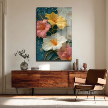 Canlı Hibiskus Çiçekleri Cam Tablo - Modern Sanat Duvar Dekoru - Glazella Canlı Hibiskus Çiçekleri Cam Tablo - Modern Sanat Duvar Dekoru - Glazella