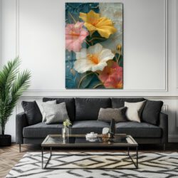 Canlı Hibiskus Çiçekleri Cam Tablo - Modern Sanat Duvar Dekoru Duvar Dekoru Canlı Hibiskus Çiçekleri Cam Tablo - Modern Sanat Duvar Dekoru