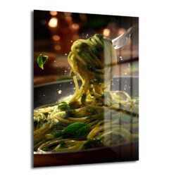 Pesto Soslu Spaghetti Lezzeti Cam Tablo - Mutfak Dekorasyonu - Glazella