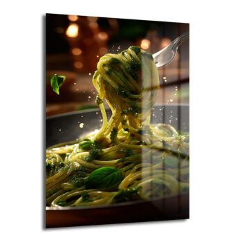 Pesto Soslu Spaghetti Lezzeti Cam Tablo - Mutfak Dekorasyonu - Glazella