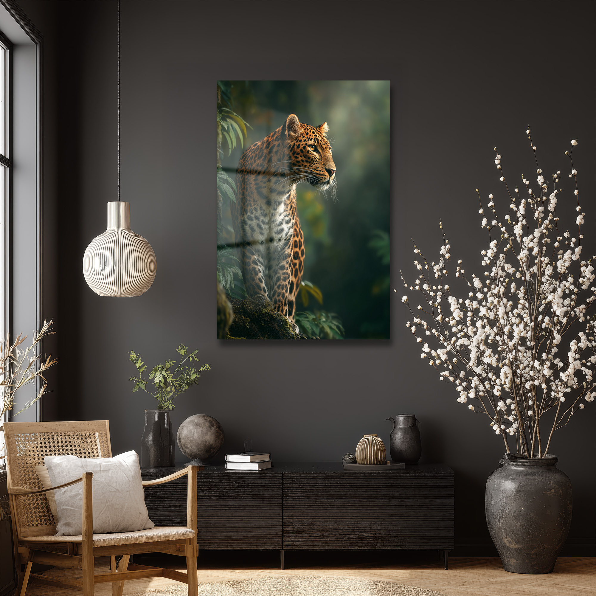 Vahşi Zarafet Leopar Cam Tablo Duvar Dekoru Vahşi Zarafet Leopar Cam Tablo
