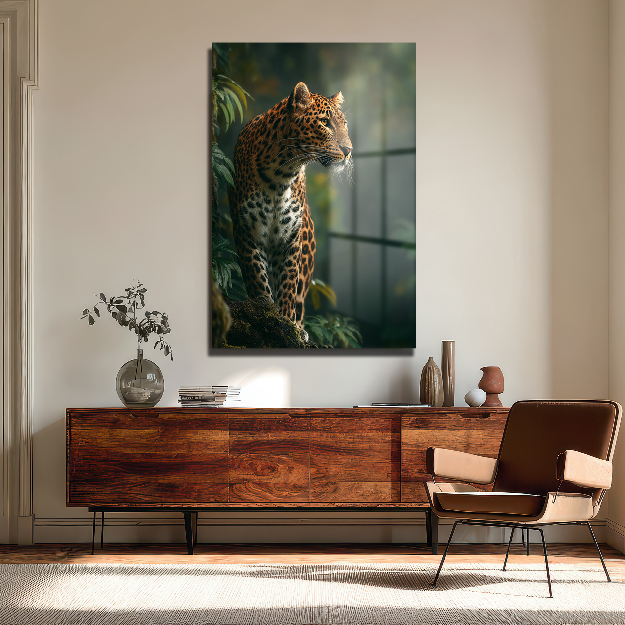 Vahşi Zarafet Leopar Cam Tablo Duvar Dekoru Vahşi Zarafet Leopar Cam Tablo