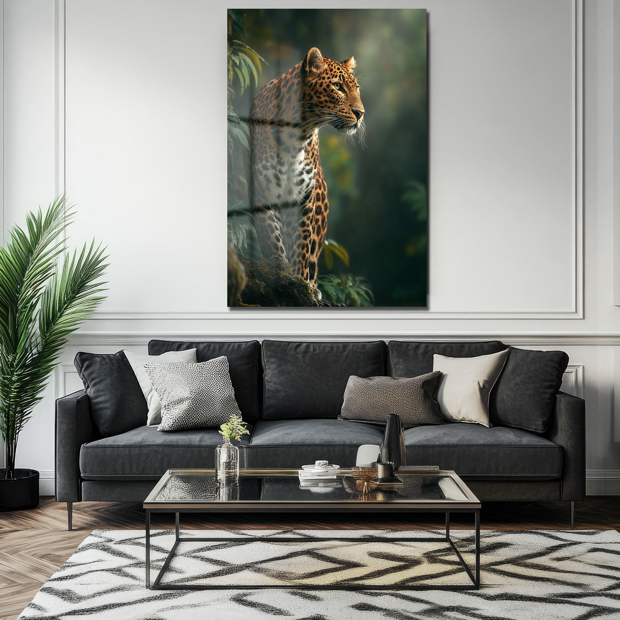 Vahşi Zarafet Leopar Cam Tablo Duvar Dekoru Vahşi Zarafet Leopar Cam Tablo