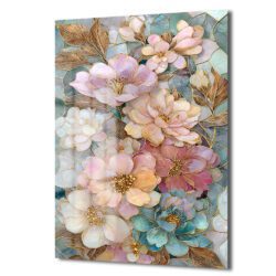 Büyüleyici Pastel Çiçekler Cam Tablo - Altın Detaylı Sanat Eseri Duvar Dekoru Büyüleyici Pastel Çiçekler Cam Tablo - Altın Detaylı Sanat Eseri
