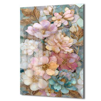 Büyüleyici Pastel Çiçekler Cam Tablo - Altın Detaylı Sanat Eseri - Glazella Büyüleyici Pastel Çiçekler Cam Tablo - Altın Detaylı Sanat Eseri - Glazella