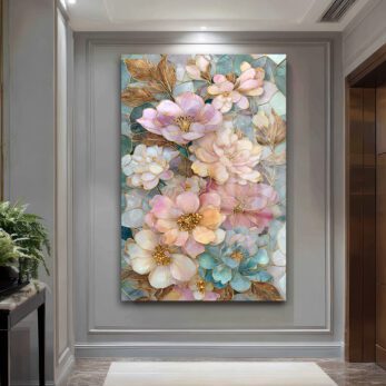 Büyüleyici Pastel Çiçekler Cam Tablo - Altın Detaylı Sanat Eseri - Glazella Büyüleyici Pastel Çiçekler Cam Tablo - Altın Detaylı Sanat Eseri - Glazella