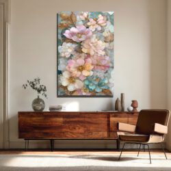 Büyüleyici Pastel Çiçekler Cam Tablo - Altın Detaylı Sanat Eseri Duvar Dekoru Büyüleyici Pastel Çiçekler Cam Tablo - Altın Detaylı Sanat Eseri
