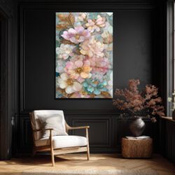 Büyüleyici Pastel Çiçekler Cam Tablo - Altın Detaylı Sanat Eseri Duvar Dekoru Büyüleyici Pastel Çiçekler Cam Tablo - Altın Detaylı Sanat Eseri