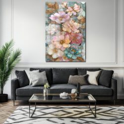 Büyüleyici Pastel Çiçekler Cam Tablo - Altın Detaylı Sanat Eseri Duvar Dekoru Büyüleyici Pastel Çiçekler Cam Tablo - Altın Detaylı Sanat Eseri