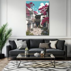 Sakura Baharı Sokakları Cam Tablo - Huzurlu Asya Mimarisi Duvar Dekoru Sakura Baharı Sokakları Cam Tablo - Huzurlu Asya Mimarisi