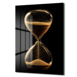 Altın Kum Saati Temalı Modern Cam Tablo Duvar Dekoru Altın Kum Saati Temalı Modern Cam Tablo