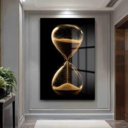 Altın Kum Saati Temalı Modern Cam Tablo Duvar Dekoru Altın Kum Saati Temalı Modern Cam Tablo