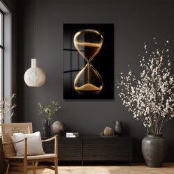 Altın Kum Saati Temalı Modern Cam Tablo Duvar Dekoru Altın Kum Saati Temalı Modern Cam Tablo