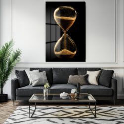 Altın Kum Saati Temalı Modern Cam Tablo Duvar Dekoru Altın Kum Saati Temalı Modern Cam Tablo