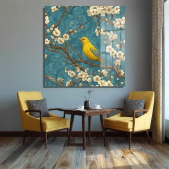 Sarı Kuş ve Bahar Çiçekleri Cam Tablo - Glazella Sanat - Glazella Sarı Kuş ve Bahar Çiçekleri Cam Tablo - Glazella Sanat - Glazella