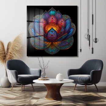 Büyüleyici Lotus Çiçeği Cam Tablo - Ruhani Dokunuşlarla Modern Sanat - Glazella
