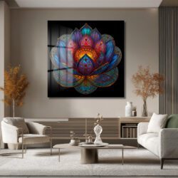 Büyüleyici Lotus Çiçeği Cam Tablo - Ruhani Dokunuşlarla Modern Sanat
