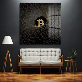 Bitcoin Vortex Altın Detaylı Modern Cam Tablo - Glazella