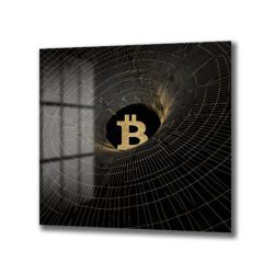 Bitcoin Vortex Altın Detaylı Modern Cam Tablo