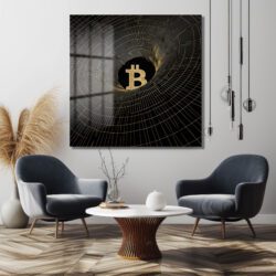 Bitcoin Vortex Altın Detaylı Modern Cam Tablo