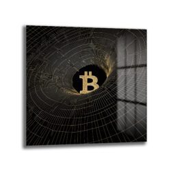 Bitcoin Vortex Altın Detaylı Modern Cam Tablo