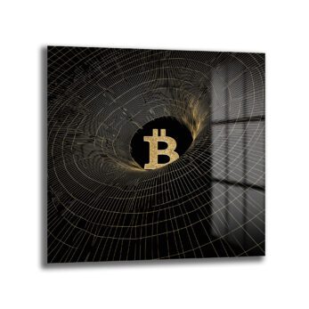 Bitcoin Vortex Altın Detaylı Modern Cam Tablo - Glazella