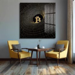 Bitcoin Vortex Altın Detaylı Modern Cam Tablo