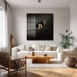 Bitcoin Vortex Altın Detaylı Modern Cam Tablo