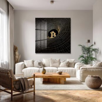 Bitcoin Vortex Altın Detaylı Modern Cam Tablo - Glazella
