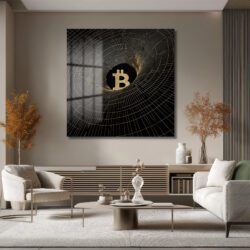 Bitcoin Vortex Altın Detaylı Modern Cam Tablo