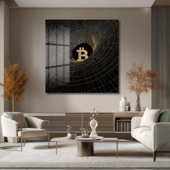 Bitcoin Vortex Altın Detaylı Modern Cam Tablo - Glazella