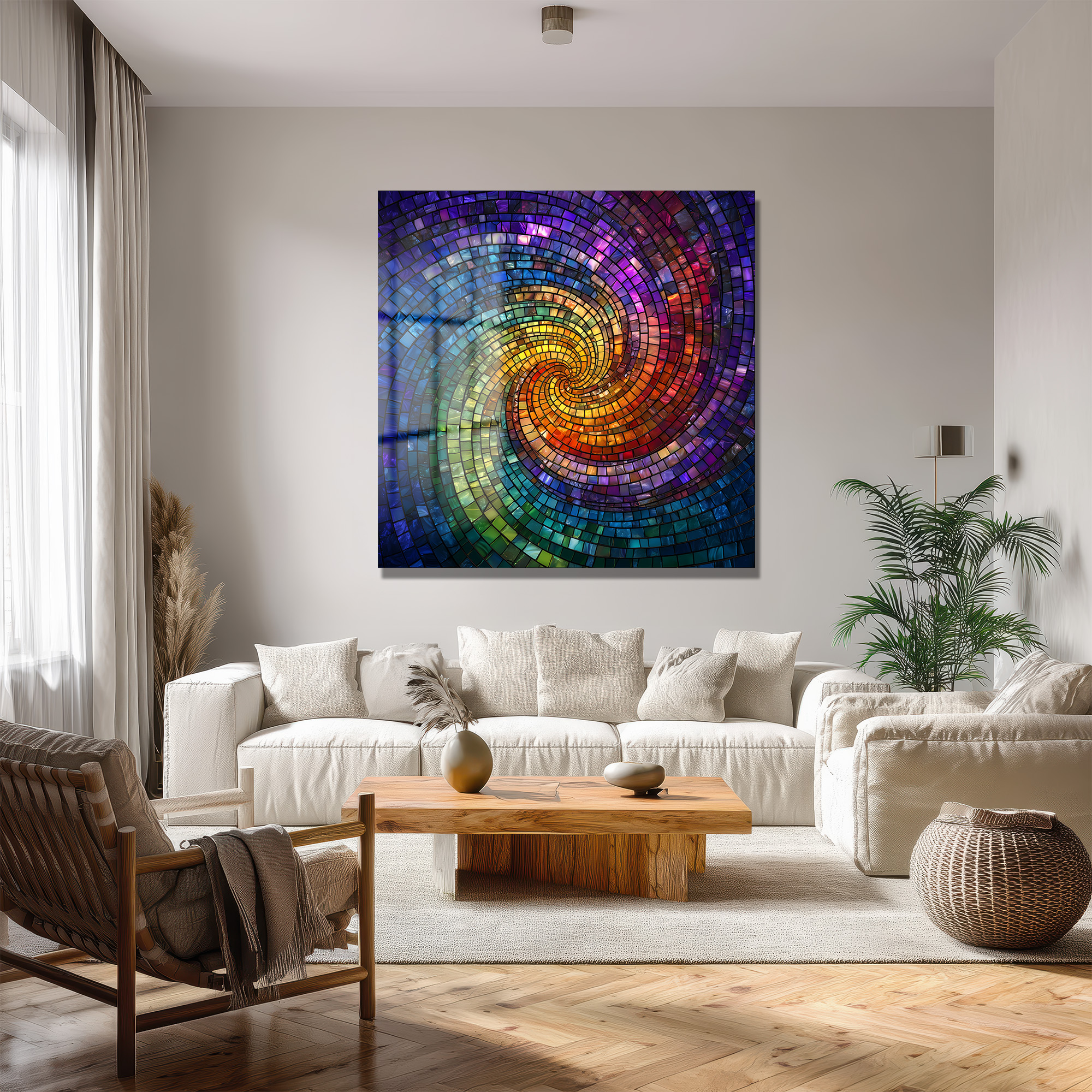 Gökkuşağı Mozaik Spiral Cam Tablo | Enerjik Renklerle Mekanlara Dinamizm - Glazella Gökkuşağı Mozaik Spiral Cam Tablo | Enerjik Renklerle Mekanlara Dinamizm - Glazella