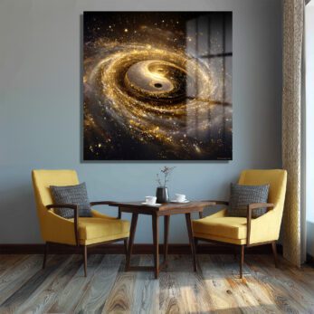Kozmik Yin-Yang Galaksi Cam Tablo | Altın Işıltılı Evren Sanatı - Glazella Kozmik Yin-Yang Galaksi Cam Tablo | Altın Işıltılı Evren Sanatı - Glazella