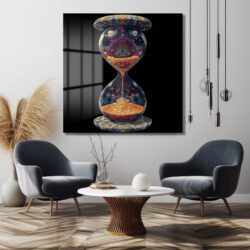 Zamanın Derinlikleri: Psychedelic Kum Saati Desenli Sanatsal Cam Tablo
