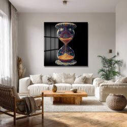 Zamanın Derinlikleri: Psychedelic Kum Saati Desenli Sanatsal Cam Tablo