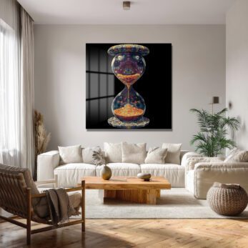Zamanın Derinlikleri: Psychedelic Kum Saati Desenli Sanatsal Cam Tablo - Glazella Zamanın Derinlikleri: Psychedelic Kum Saati Desenli Sanatsal Cam Tablo - Glazella