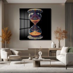Zamanın Derinlikleri: Psychedelic Kum Saati Desenli Sanatsal Cam Tablo
