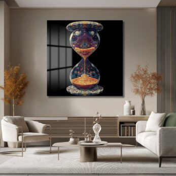 Zamanın Derinlikleri: Psychedelic Kum Saati Desenli Sanatsal Cam Tablo - Glazella Zamanın Derinlikleri: Psychedelic Kum Saati Desenli Sanatsal Cam Tablo - Glazella