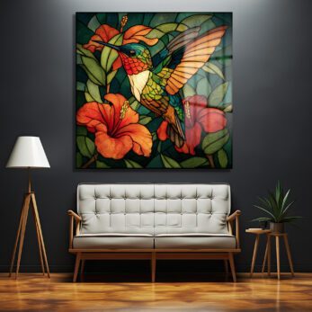 Vitray Sanatı Kolibri ve Hibiskus Cam Tablo - Glazella Vitray Sanatı Kolibri ve Hibiskus Cam Tablo - Glazella