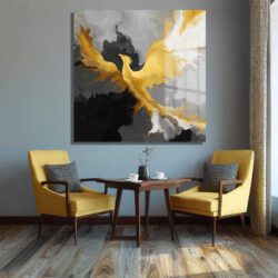 Altın Anka Yükselişi Soyut Modern Cam Tablo Duvar Dekoru Altın Anka Yükselişi Soyut Modern Cam Tablo