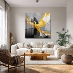Altın Anka Yükselişi Soyut Modern Cam Tablo Duvar Dekoru Altın Anka Yükselişi Soyut Modern Cam Tablo