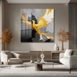 Altın Anka Yükselişi Soyut Modern Cam Tablo Duvar Dekoru Altın Anka Yükselişi Soyut Modern Cam Tablo